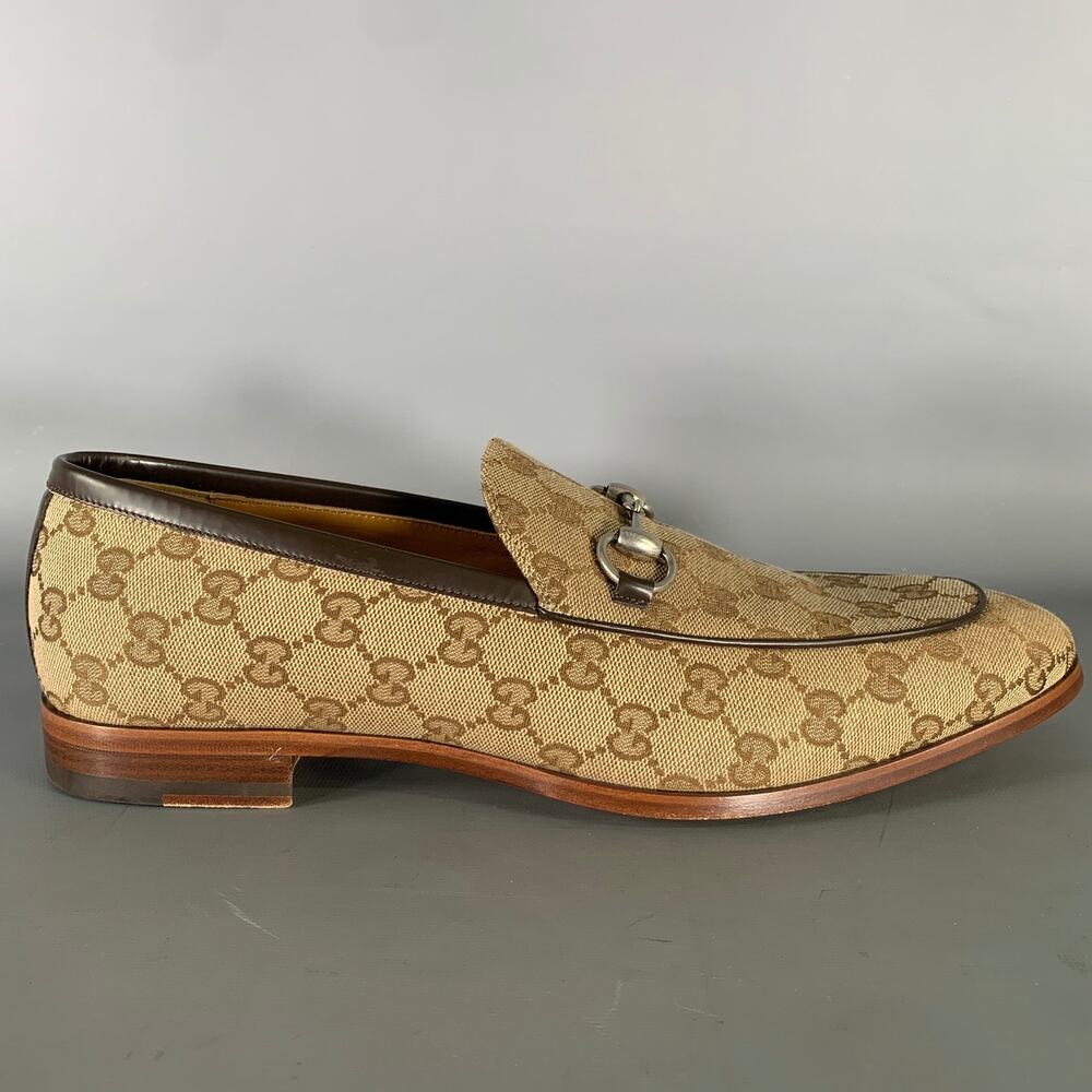 GUCCI Size 10.5 Brown Tan Monogram Canvas Loafers - Picture 2 of 12